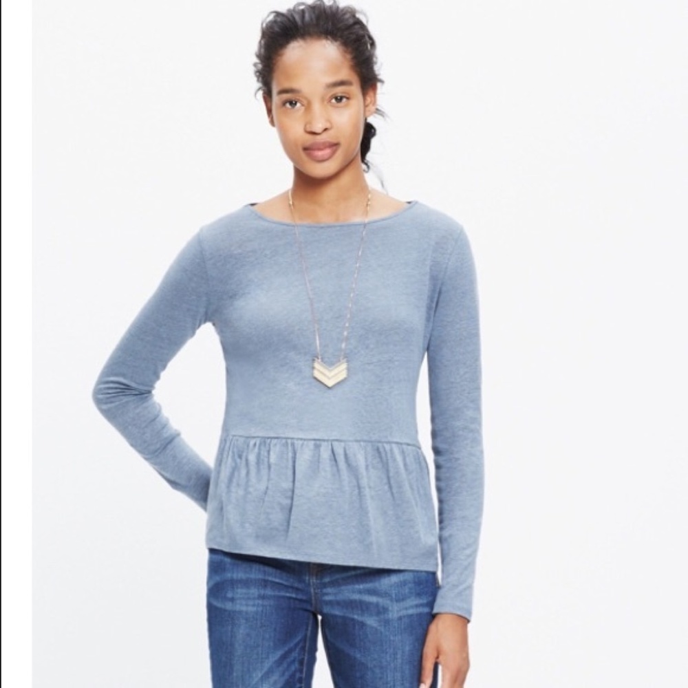 Madewell Linen Peplum Long Sleeve Grayish Blue Top